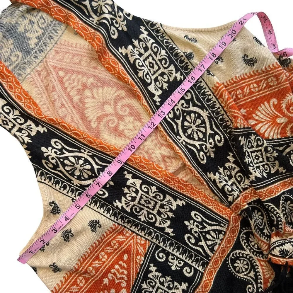 Christina Boho Paisley Scarf Print Open Front Fringed Sleeveless Cardigan Vest